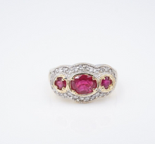 14k Yellow Gold 2ct Three Stone Oval Ruby Diamond Ring Size 8 RG4163