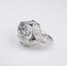 Art Deco Engagement Ring Diamond Sapphire Platinum 1 carat 1920s Size 5 RG4187