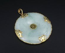 14k Yellow Gold Nephrite Jade Bi Disc Good Luck Fu Blessings Pendant 1.5" PG1829