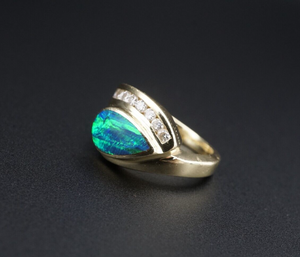 14k Yellow Gold Diamond Black Opal Cabochon Cocktail Ring Size 5.75 RG4297