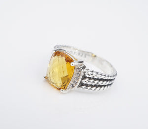 David Yurman Petite Wheaton Ring Diamond Citrine Sterling Silver 10mm 6 RS3514