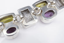 Sterling Silver Rutilated Quartz Amethyst Panel Toggle Bracelet Chunky 7" BS2736