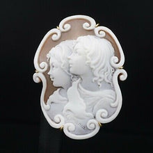 Vintage 18k Yellow Gold Hand Carved Shell Cameo Pendant Brooch 2" Signed OG384