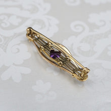 Vintage 14k Gold Bar Pin Brooch Yellow Gold Amethyst Seed Pearl 1/2" OG464