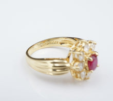 18k Yellow Gold 1.5 ctw Oval Ruby Diamond Halo Flower Ring Size 5.75 RG3567