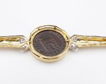 Ancient Coin Bar Pin Brooch 18k Yellow Gold Diamond Ruby Constantine OG221