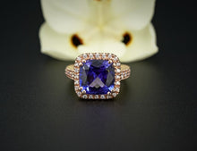 14k Rose Gold 6.25 carat Tanzanite Diamond Halo Cocktail Ring Size 7 CO1054