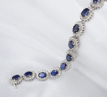 14k White Gold 16cttw Natural Sapphire Diamond Halo Tennis Bracelet 7.25" BG879