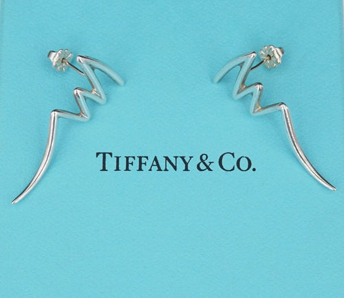 Tiffany Scribble Zig Zag Earrings Paloma Picasso Sterling Silver 1.4