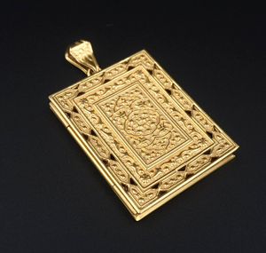 Vintage 21k Yellow Gold Locket Persian Enamel Pendant 2.15" Lefthand Open PG1799