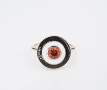 14k Gold Orange Sapphire White Black Enamel Cocktail Ring Sz 6.25 Disc RG4069