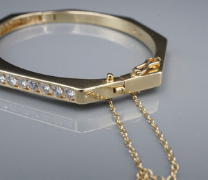 Vintage Diamond Hinged Bangle Bracelet 2ctw 14k Yellow Gold 6.5" Hex CO1199