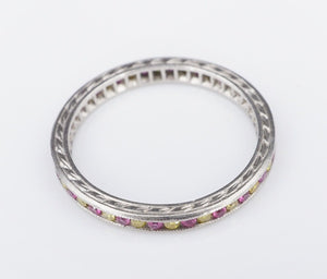 Platinum 1/2 ctw Yellow Diamond Pink Sapphire Eternity Band Stacker Ring RG2631