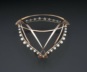 Massive Artisan 14k Rose White Gold Pearl Bangle Modernist Bracelet 7" 67g BG221