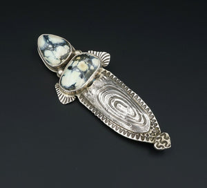 David Troutman Sterling Silver Variquoise Turquoise Brooch 3.3" OS604