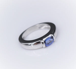 French 18k White Gold Blue Sapphire Chaumet Solitaire Ring Sz 4.75 Band RG3573