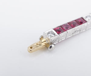 Vintage Platinum Ruby Diamond Tennis Bracelet 6 carats French Cut 7" CO1131