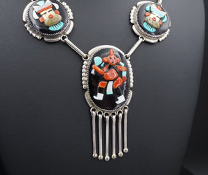 Zuni Inlay Mudhead Necklace Sterling Silver Augustine & Rosalie Pinto 26" NS1915