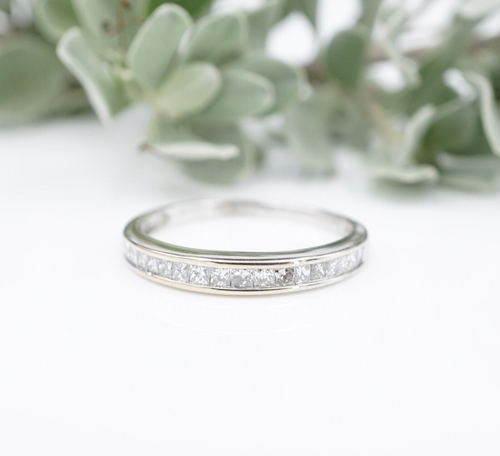 14k White Gold 1/2 ct Princess Diamond Half Eternity Band Ring Sz 6.5 RG3888