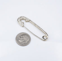 14k White Gold Pave Diamond Safety Pin Brooch 2" Scarf Pin Charm Holder M1708