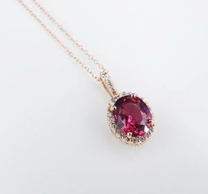 14k Rose Gold Natural Pink Sapphire Diamond Halo Pendant Necklace 16-18" CO697