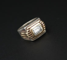 1987 Franklin Mint Art Deco Sterling 14k Gold Cubic Zirconia Ring Sz 5.25 RS3381