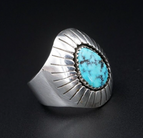 W. Johnson Sterling Silver Turquoise Statement Ring Size 11 Vintage RS3498