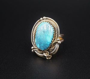 Navajo Artisan Andy Lee Kirk 14k Yellow Gold Turquoise Ring Size 7 RG1966