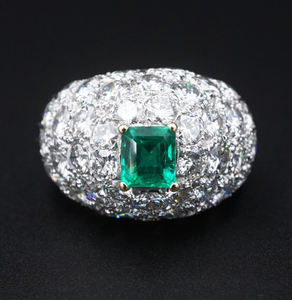 18k Pave Diamond Emerald Dome Ring Platinum 4ctw Sz 7 French Statement RG4192