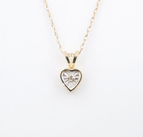 14k Yellow Gold Diamond Heart Pendant Necklace 15