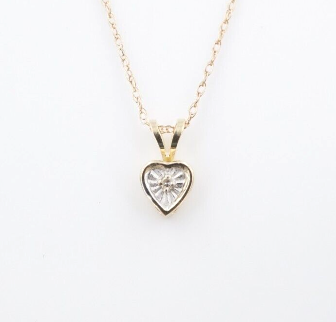 14k Yellow Gold Diamond Heart Pendant Necklace 15