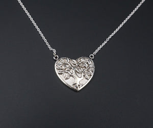 14k White Gold Tree of Life Heart Fixed Pendant Necklace 16" Free Ship NG1269