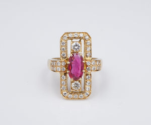 18k Yellow Gold 2 carat Diamond Ruby Statement Cocktail Ring Size 7 RG4048