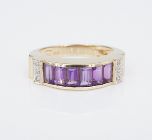 14K Yellow Gold Ring Amethyst Diamond Band Size 6 February Birthstone RG4030