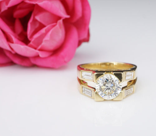 Diamond Engagement Ring 18k Yellow Gold 2.6ct RBC Size 6.5 RG3730