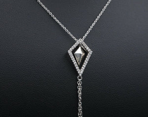 Diamond Lariat Y Necklace 18k White Gold Halo Kite 16" Designer NG499