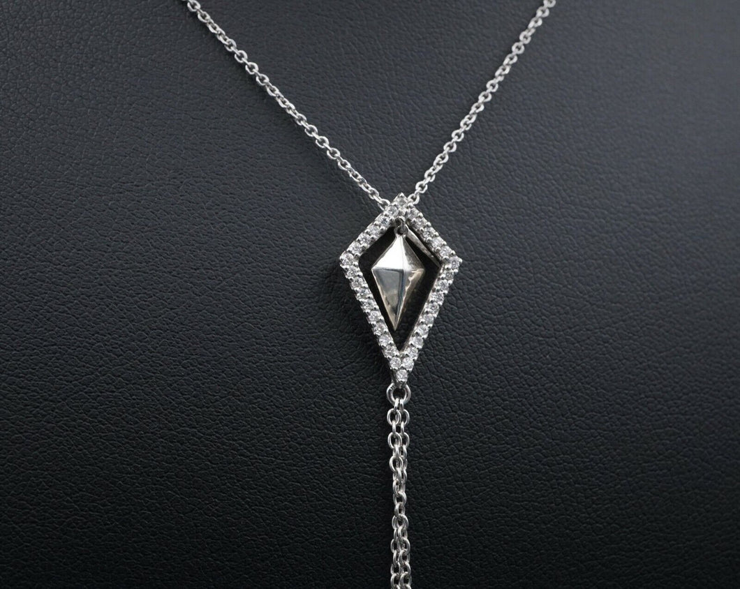 Diamond Lariat Y Necklace 18k White Gold Halo Kite 16