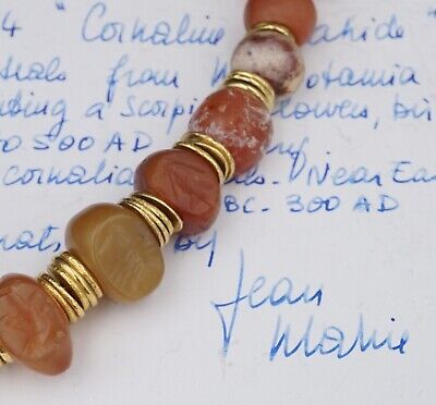 Jean Mahie Solid 22k Gold Ancient Carnelian Bead Station Necklace 16