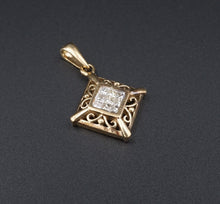 Vintage 10k Yellow Gold 1/4 ctw Natural Diamond Invisible Set Pendant 1" PG1768