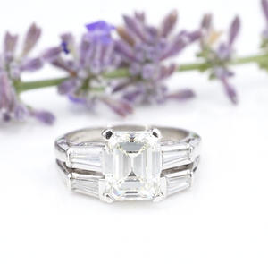 Platinum 2.5ct Emerald Cut GIA Diamond Engagement Ring Bridal Set Sz 5.25 CO1107