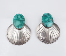 Navajo Sterling Silver Button Earrings Turquoise Signed Begay Artisan 2" ES2516