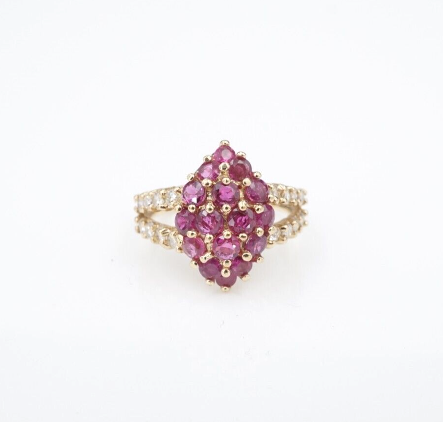 Vintage 10k Yellow Gold Pave Ruby Diamond Ring Cocktail Statement Sz 6 RG4336