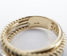 14k Gold Diamond Crossover Band 2 Tone 1/2 carat Yellow White Size 6.5 RG4324