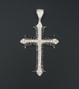 14k White Gold 1.5 carat Black Diamond Cross Pendant 2" CO806