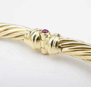 David Yurman Buckle Cable Classic Bangle Bracelet Ruby 18k Yellow Gold 7mm BG918