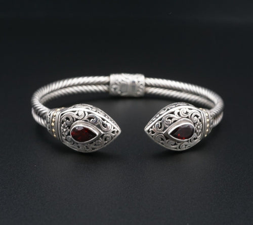 Sterling Silver 18k Gold Bracelet Phillip Gavriel Bangle Garnet 7.25