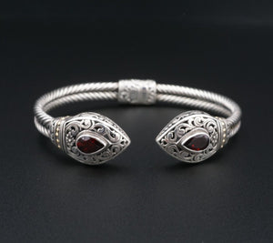 Sterling Silver 18k Gold Bracelet Phillip Gavriel Bangle Garnet 7.25" BS2948