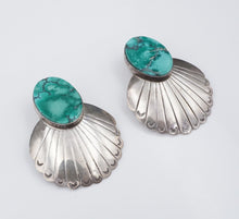 Navajo Sterling Silver Button Earrings Turquoise Signed Begay Artisan 2" ES2516