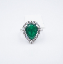 NWOT 14k White Gold 4.3ctw Natural Emerald Diamond Halo Ring Size 6 CO1179