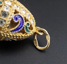 Russian Sterling Vermeil Enamel Crystal Imperial Style Egg Pendant 1.2" PS2030